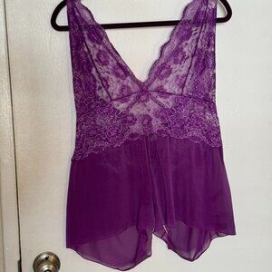 Purple Sheer Jumper Shorts Crotchless Lace Bodice